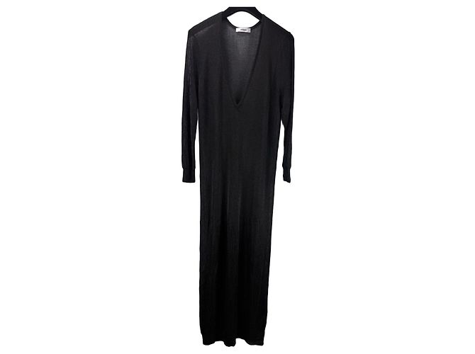 Autre Marque Maxikleid mit langen Ärmeln und V-Ausschnitt Schwarz