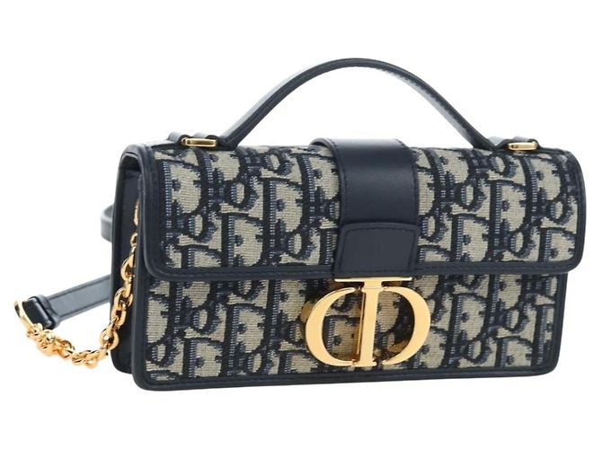 Christian Dior Borsa Dior 30 Montaigne in tela Trotter Dior 2way Blu Navy Oro Auth 196920SAM D'oro