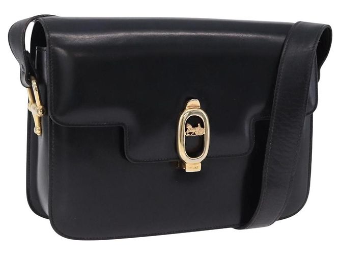 16 Bolsa de Ombro CÉLINE Carroça de Couro Preta com Tom Dourado Auth 198641 Preto