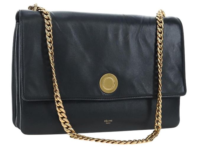 Céline Borsa a tracolla con catena CELINE in pelle nera e oro Auth BA14803V Nero