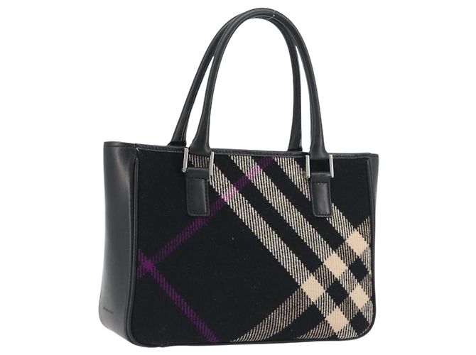 Borsa a mano BURBERRY Nova Check in lana nera argento Auth 198286A Nero