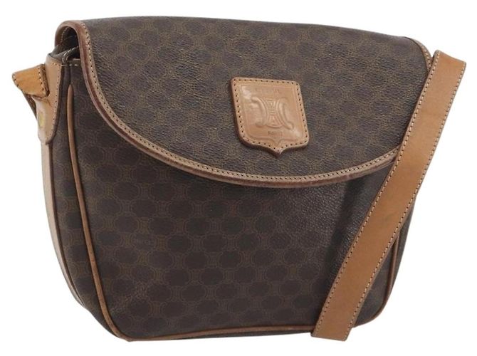Céline Borsa a tracolla CELINE Macadam Canvas PVC Leather Brown Gold Auth 198697 Marrone D'oro