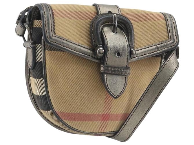 Bolso de hombro BURBERRY Nova Check Canvas Beige Silver Auth BA14969 Plata