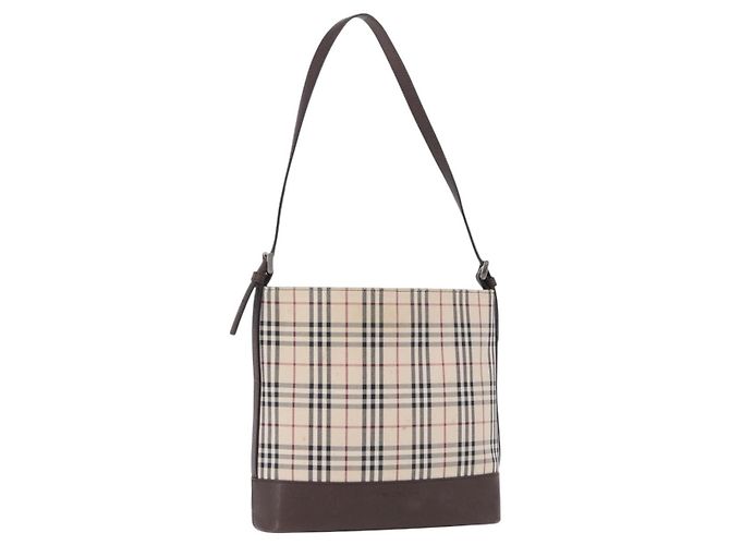 BURBERRY Nova Check Schultertasche Canvas Beige Silver Auth BA14773 Silber