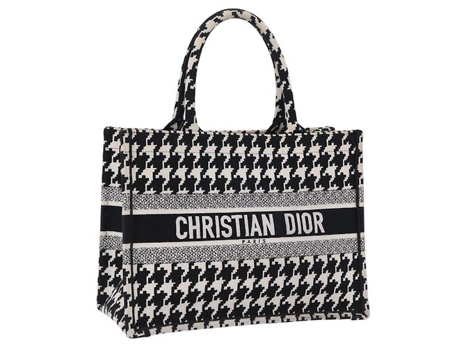 Borsa Christian Dior Book Tote Medium Motivo Sfalsato Canvas Black Auth BA15076M Nero Bianco