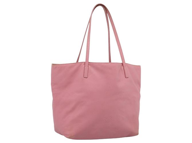 Saco Tote LOEWE Couro Rosa Prata Auth 198452