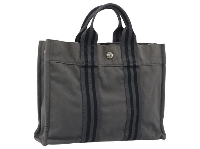 Hermès Borsa HERMES Fourre Tout PM Canvas Grigio Argento Auth 196919A Marrone