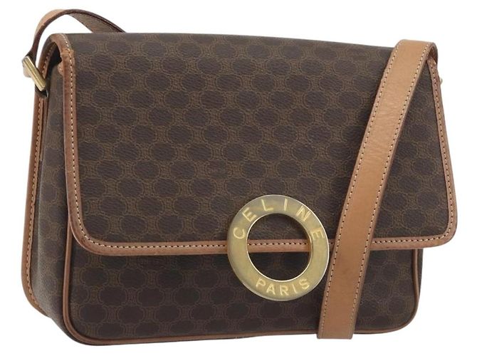 Céline Borsa a tracolla CELINE Macadam Canvas PVC Leather Brown Gold Auth 196617 Marrone D'oro