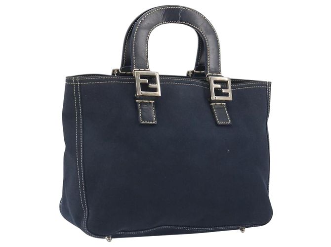 FENDI Handtasche Canvas Navy Silver Auth 198689A Silber Marineblau
