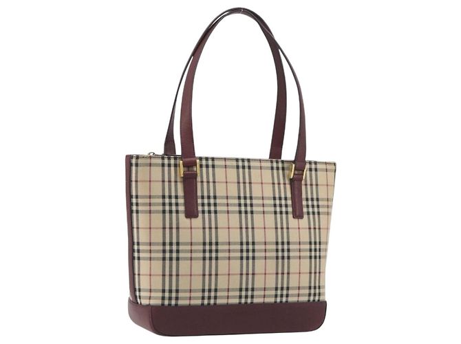 Borsa Tote BURBERRY Nova Check Canvas Beige Gold Auth 198715 D'oro