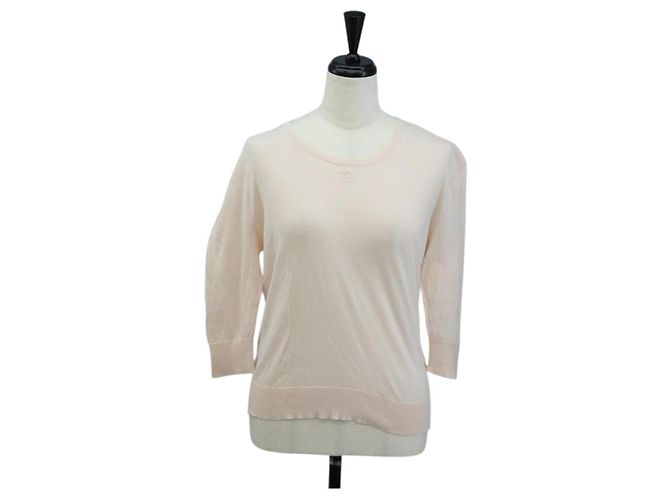 Top CHANEL CC Maniche 3/4 Cotone Rosa CC Auth am12359V