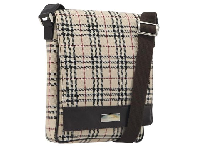 Bolso de hombro BURBERRY Nova Check Canvas Beige Silver Auth 196647A Plata