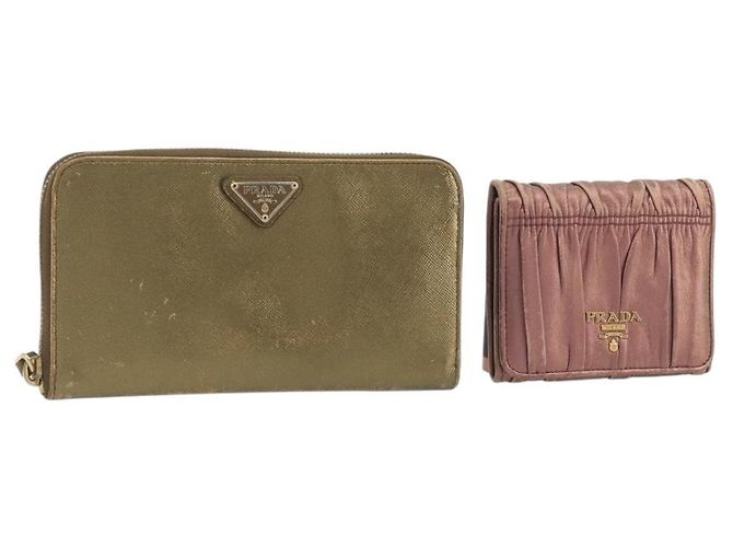 Cartera PRADA de Cuero Set de 2 Oro Rosa Auth bs36787 Dorado
