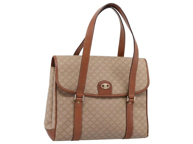 Céline CELINE Macadam Canvas Handtasche PVC Beige Gold Auth 198262 Golden