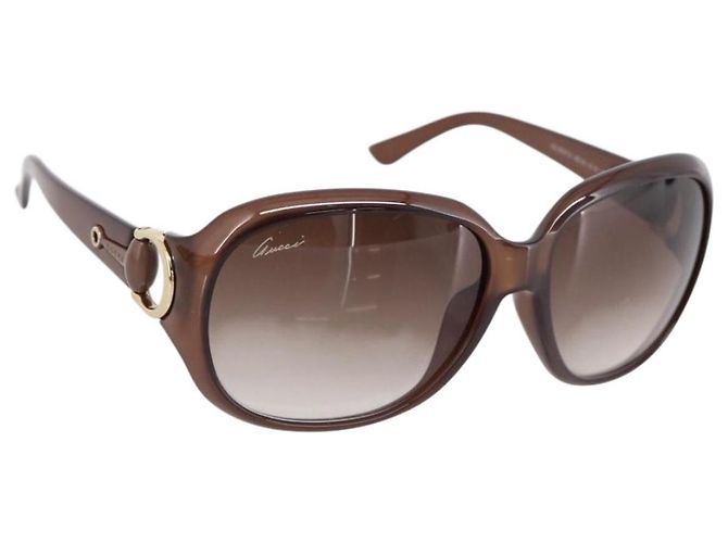 Occhiali da sole GUCCI Horsebit Plastica Marrone Oro Auth 198829A D'oro