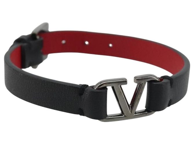 VALENTINO Armband Leder Schwarz Silber Auth 198840A