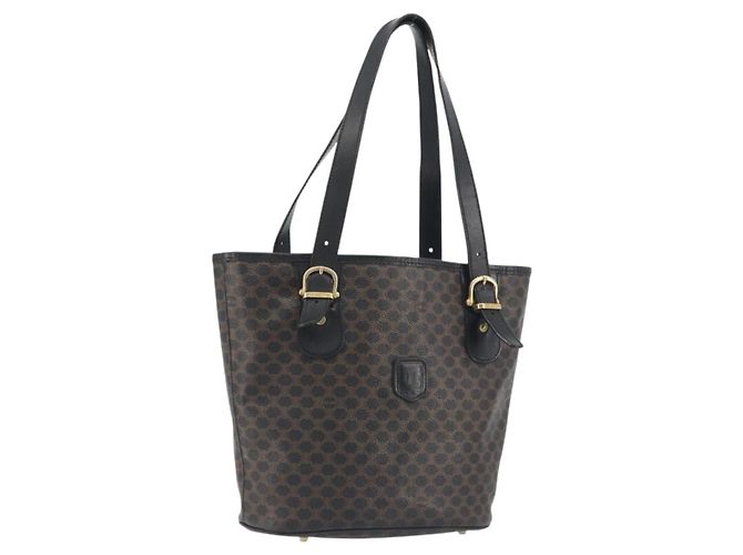 Céline CELINE Macadam Tote Bag PVC Leather Black Gold Tone Auth BA14899