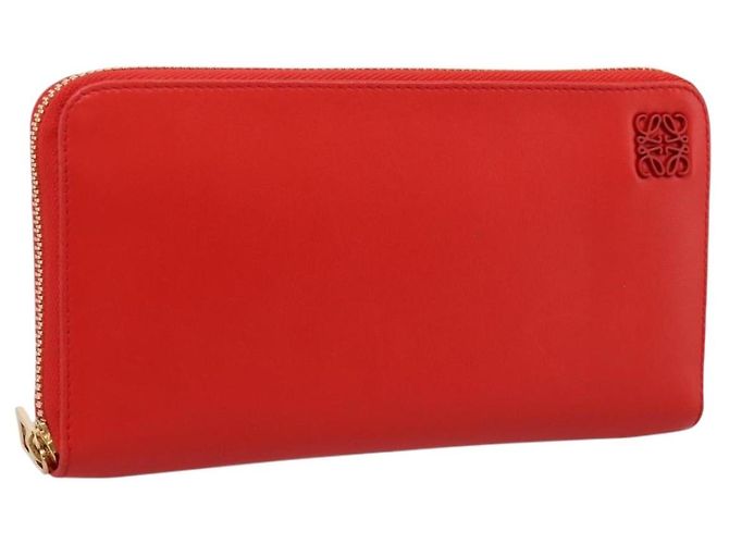 LOEWE Long Wallet Leather Red Gold Auth 198761M Golden