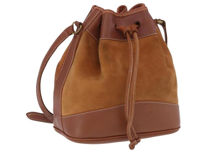 Borsa a Tracolla Burberrys Pelle Camoscio Marrone Oro Auth 196612A D'oro
