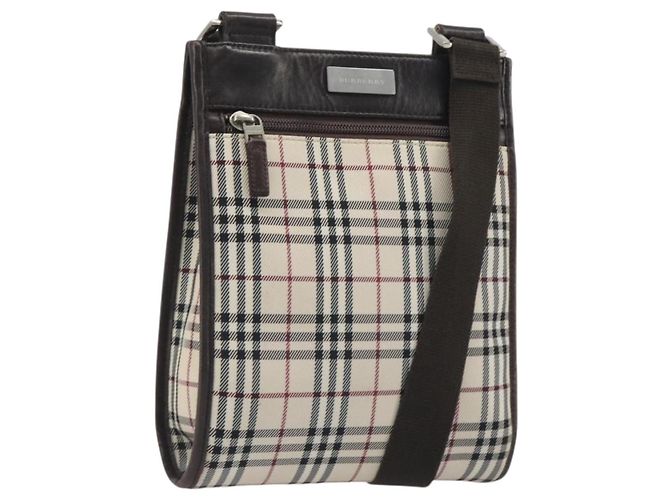Borsa a tracolla BURBERRY Nova Check Canvas Beige Silver Auth 198716A Argento