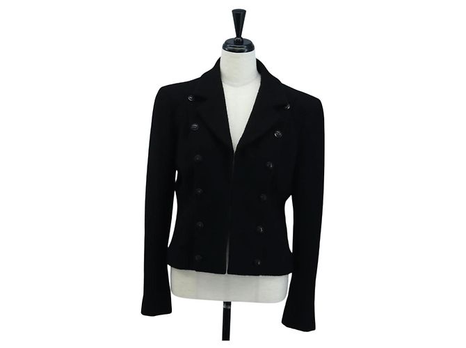 CHANEL Jacke aus Woll-Tweed Schwarz CC Auth am12252SAM