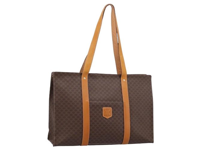 Céline Sac cabas CELINE Macadam Canvas PVC Cuir Marron Or Auth ka5704 Doré