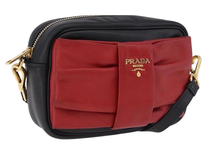 Borsa a tracolla PRADA Ribbon in pelle nera e oro Auth 196349A Nero D'oro