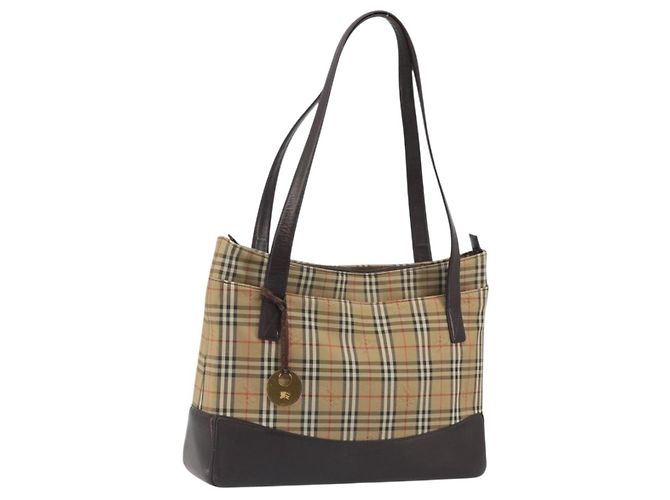 Bolsa de Ombro BURBERRY Nova Check Canvas Brown Gold Auth mr2829 Marrom Dourado