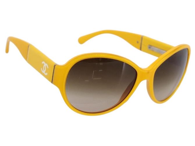 Gafas de sol CHANEL COCO Mark Plástico Amarillo Plata CC Auth 198826A