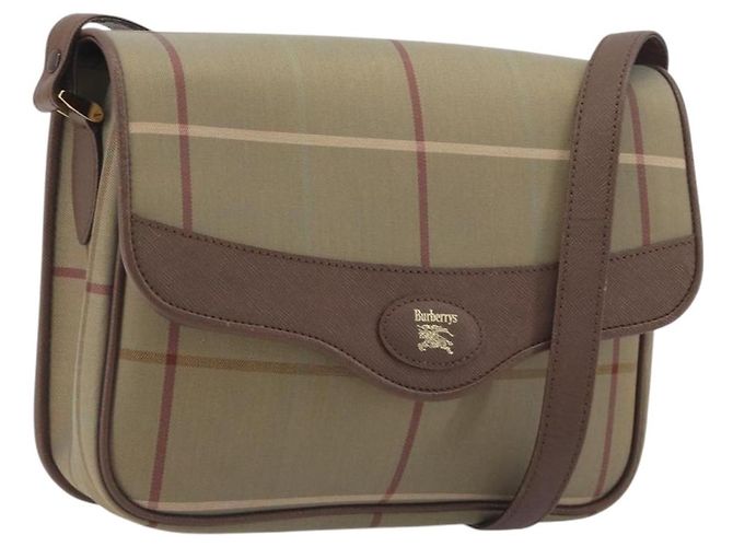 Bolsa de Ombro Burberrys Nova Check Canvas Bege Tom Dourado Auth BA14831