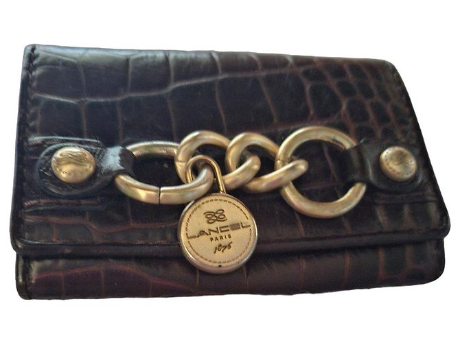 Lancel grained leather wallet brown
