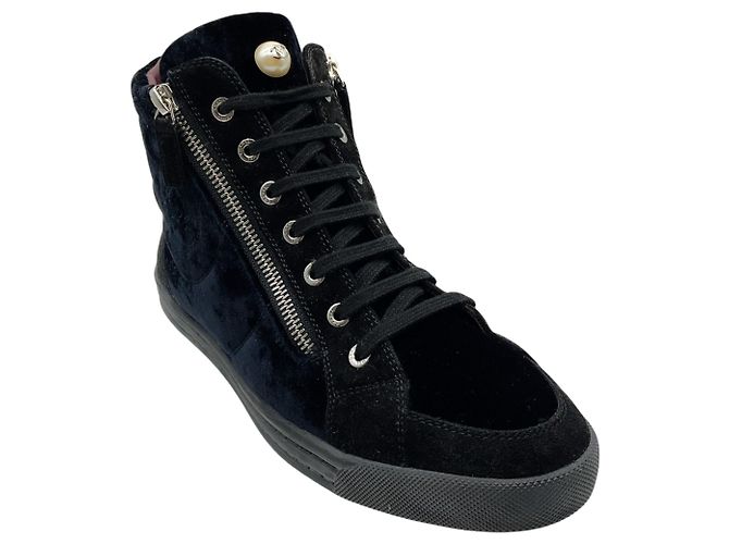 Sneakers alte Chanel in velluto nero
