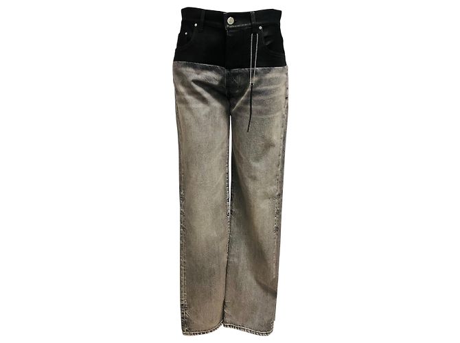 Vaqueros de denim Amiri Black Washed Grey Black con ribete de cuero negro
