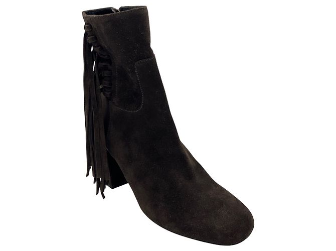 Bottines en daim à franges marron Longchamp