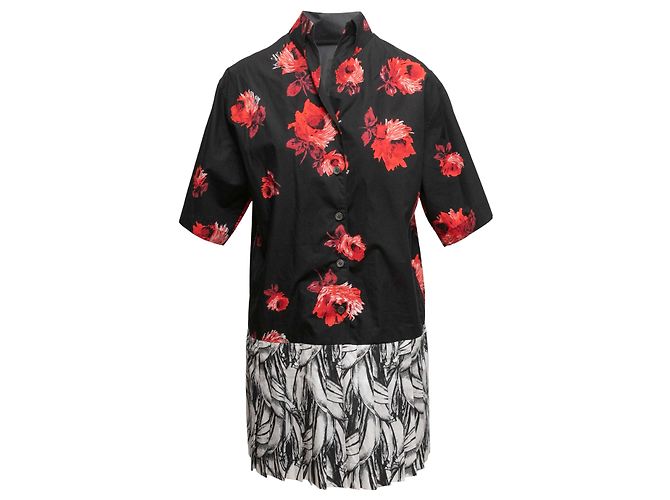 Prada bedrucktes Button-Up Kleid Schwarz & Multicolor Größe IT 42