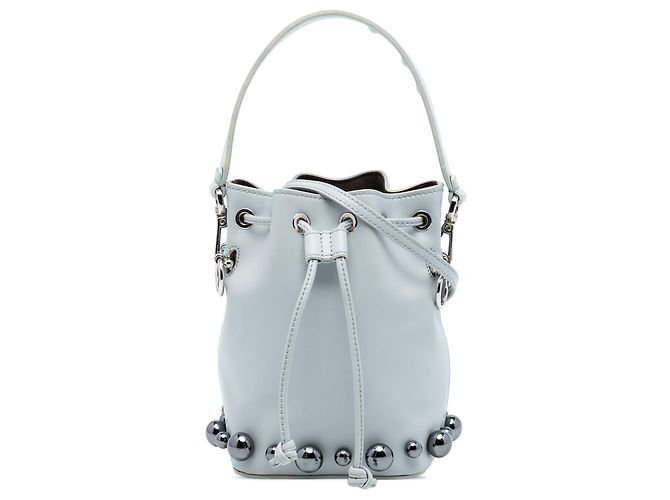 Fendi Mon Tresor Mini Leder-Beuteltasche in Grau mit Perlen