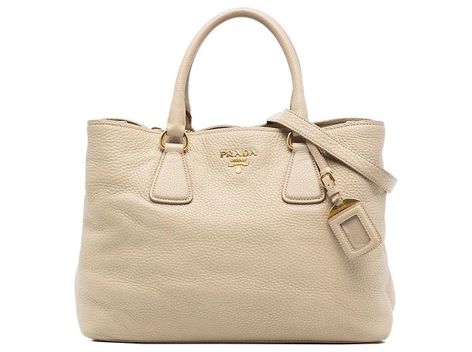 Sac cabas convertible ouvert Prada Vitello Daino Beige