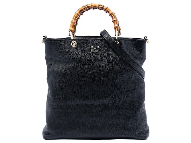 Bamboo Bolso shopper Tall de cuero negro Gucci con asas de bambú