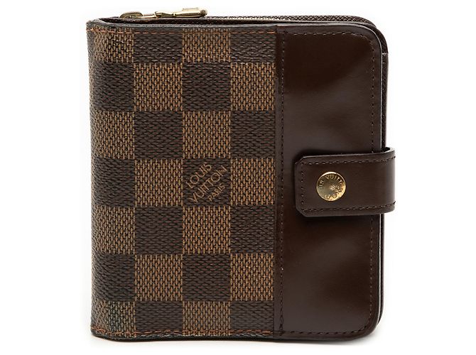 Carteira Compact Zip Louis Vuitton Damier Ebene Castanha Marrom