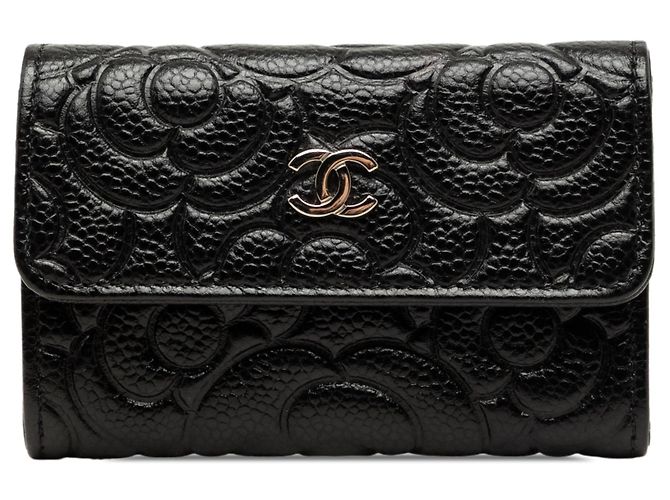 Tarjetero Chanel CC Embossed Caviar Camellia Negro