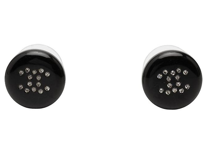 Orecchini a bottone Chanel CC in resina e strass neri Nero