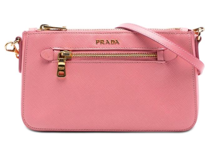Borsa a tracolla Prada Saffiano Lux rosa con tasca frontale