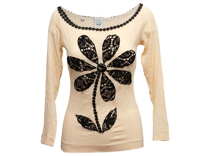 Moschino Cheap and Chic Spitzen-Blumentop Beige & Black Größe IT 44