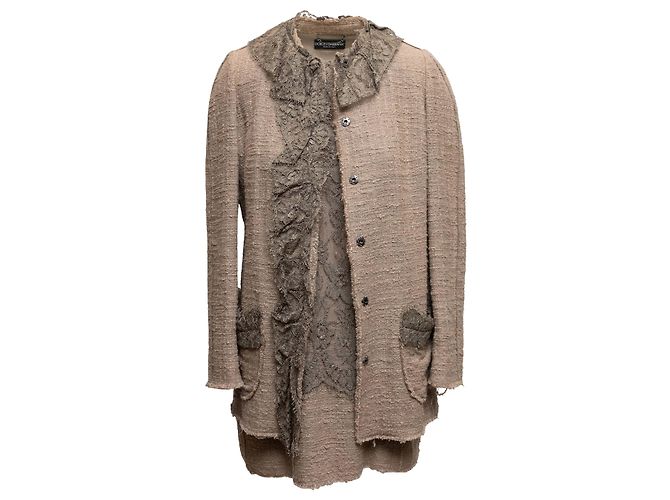 Set Giacca e Abito in Bouclé e Pizzo Dolce & Gabbana Taupe Taglia IT 40 Beige