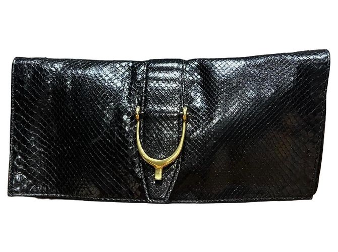 Pochette rabattable Gucci en python noir