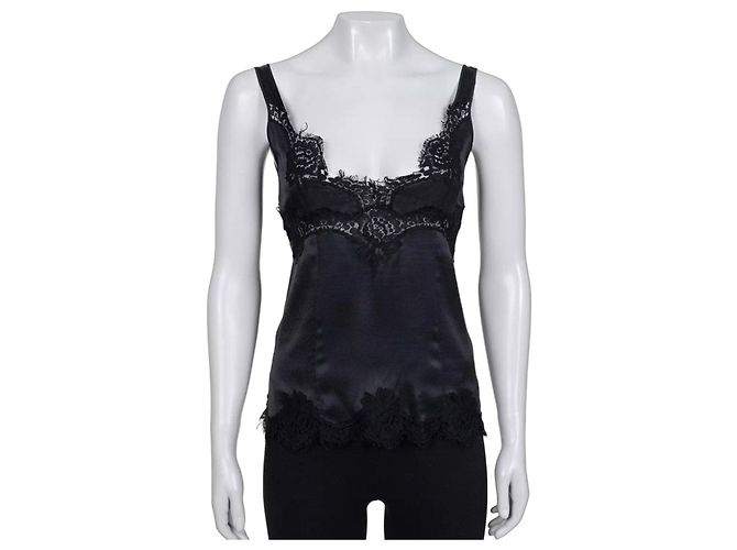 Regata ajustada Dolce & Gabbana preta com acabamento em renda IT 40 usada
