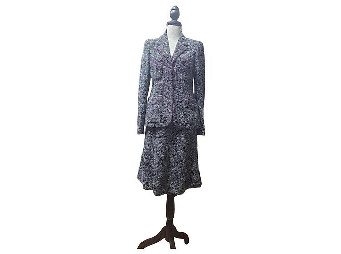 Conjunto de tweed Chanel Rosa Cinza Cinza antracite