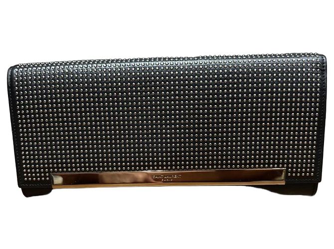 Clutch de couro com tachas preta Saint Laurent Preto 