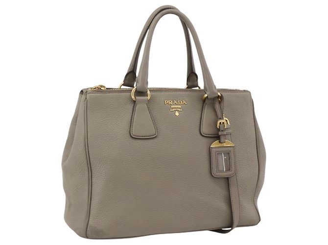 PRADA Handtasche Leder 2way Grau Gold