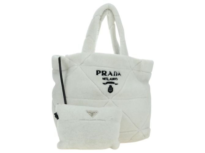 PRADA Bolsa Tote em Tosquia Mouton White Silver
